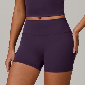 Womens High Waist Yoga Shorts, Non See-Through 4-Way Stretch Athletic Shorts, Dark Purple