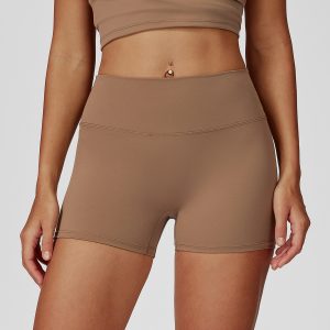 High Waisted Yoga Shorts, Soft Breathable Fitness Running Shorts, Khaki