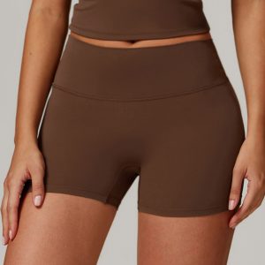 High Waisted Yoga Shorts for Women, Tummy Control Compression Athletic Shorts, Dark Coffee