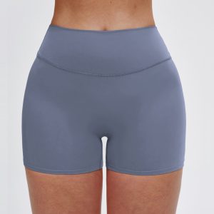 Womens High Waist Yoga Shorts, Moisture Wicking Gym Fitness Shorts, Smoky Blue