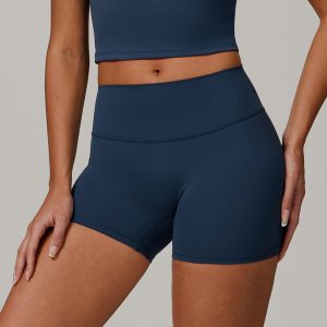 High Waist Yoga Shorts Women, Non See-Through Stretchable Workout Shorts, Navy Blue