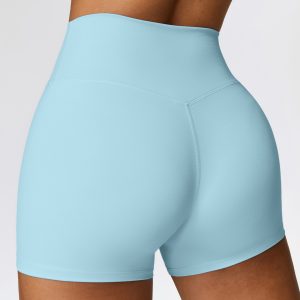 High Stretch Yoga Shorts for Women, Buttery Soft Athletic Gym Shorts, Light Blue