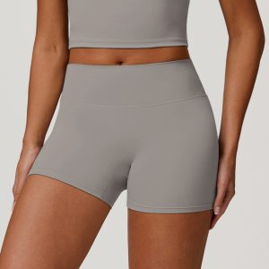 High Waisted Yoga Shorts for Women, Stretchable Casual Workout Shorts, Light Gray
